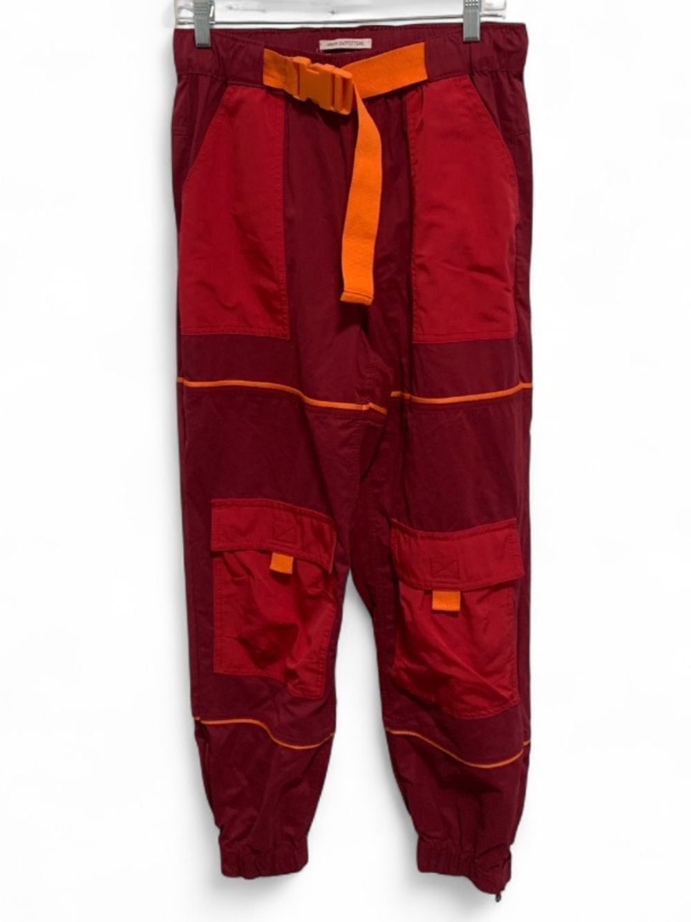 Urban Outfitters Two-Tone Burgundy Cargo Pants with Orange Belt